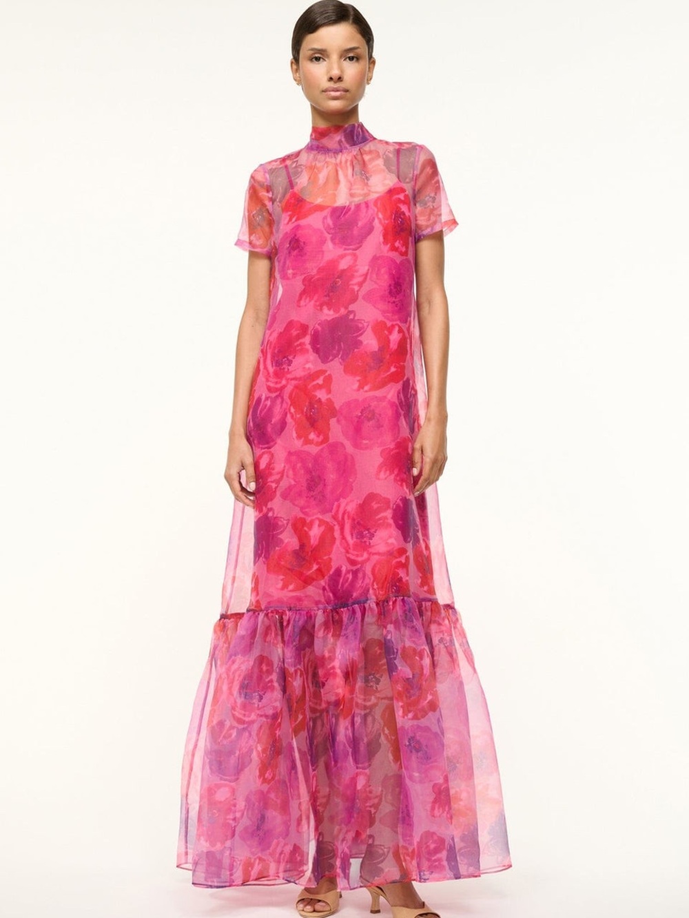 Staud Calluna Dress Magenta Painted Floral Size XL - Picture 4 of 15